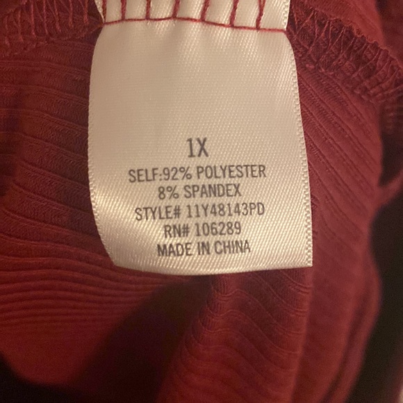 Blue Rain, Kellie Ribbed Crochet Bodysuit, 1x, Red, Worn Once - Picture 4 of 4